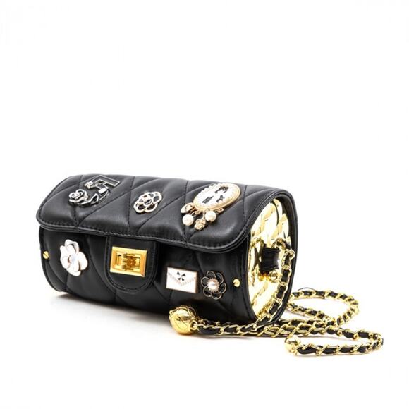 Black Lucky Charms Quilted Cylinder Shoulder Crossbody Bag - Picture 11 of 15